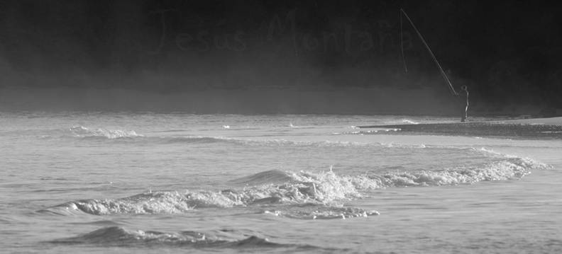 pescador en playa de Oyambre